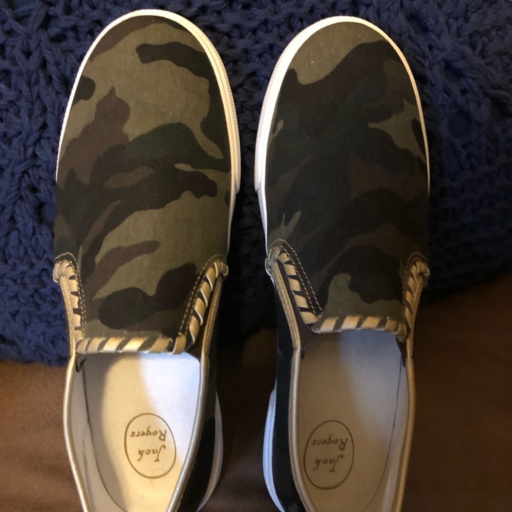 Jack Rogers camo slip ons, like new!